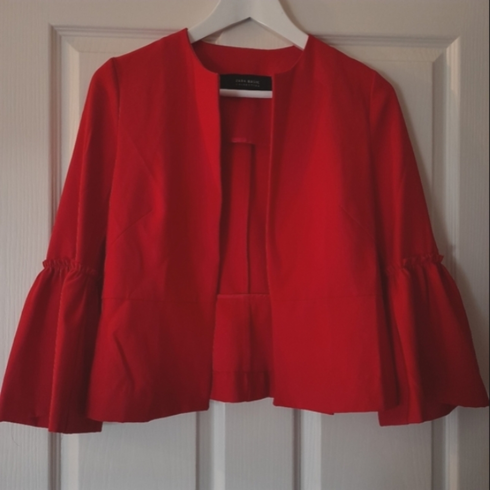 HOST PICK❤️Zara Basic Red Jacket with Flare Sleeves - Picture 1 of 7